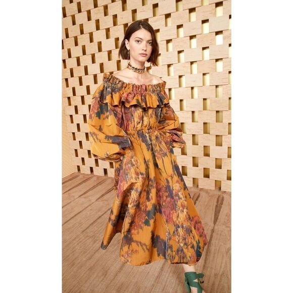 NWT $1490 Ulla Johnson Adeline Off Shoulder Midi Dress Floral Size 2 - Picture 2 of 12
